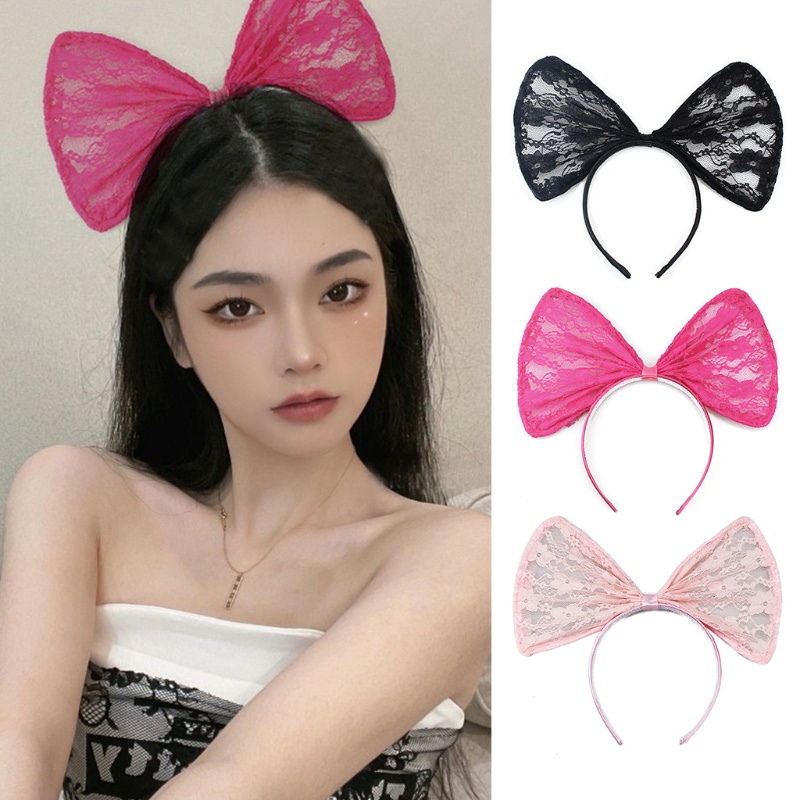 Băng Đô Cài Tóc Đính Nơ Phối Ren Lưới Cỡ Lớn Thời Trang Dự Tiệc / Chụp Ảnh