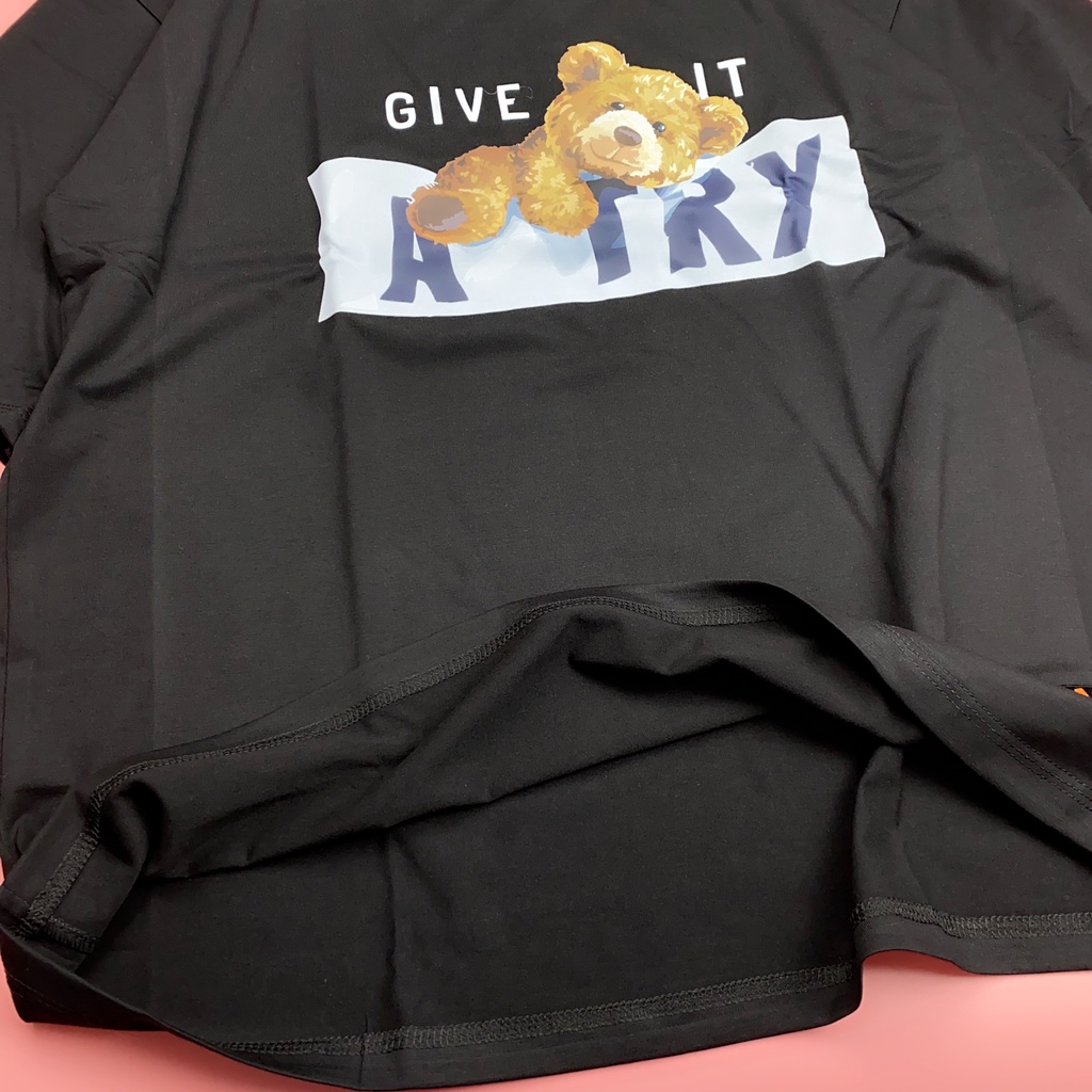 Áo Thun HY KOREA in Hình Gấu ATry Form Rộng Vải Cotton 100% Dày Dặn Thấm Hút Mồ Hôi