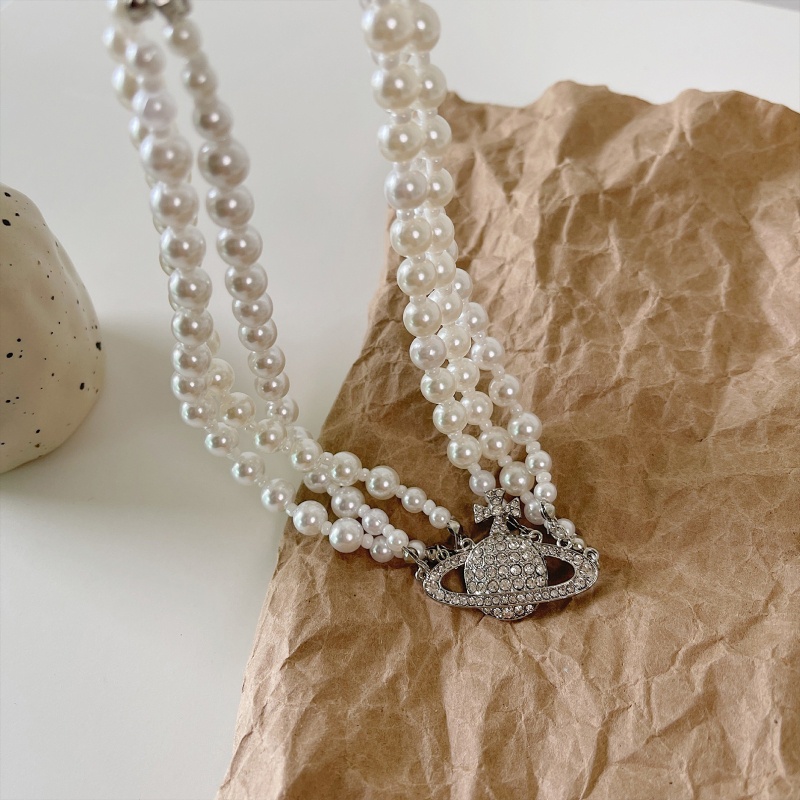 Wmmb Vòng Cổ Choker Nhiều Lớp Đính Hạt Ngọc Trai Và Hành Tinh Đính Đá Phong Cách Baroque Colla