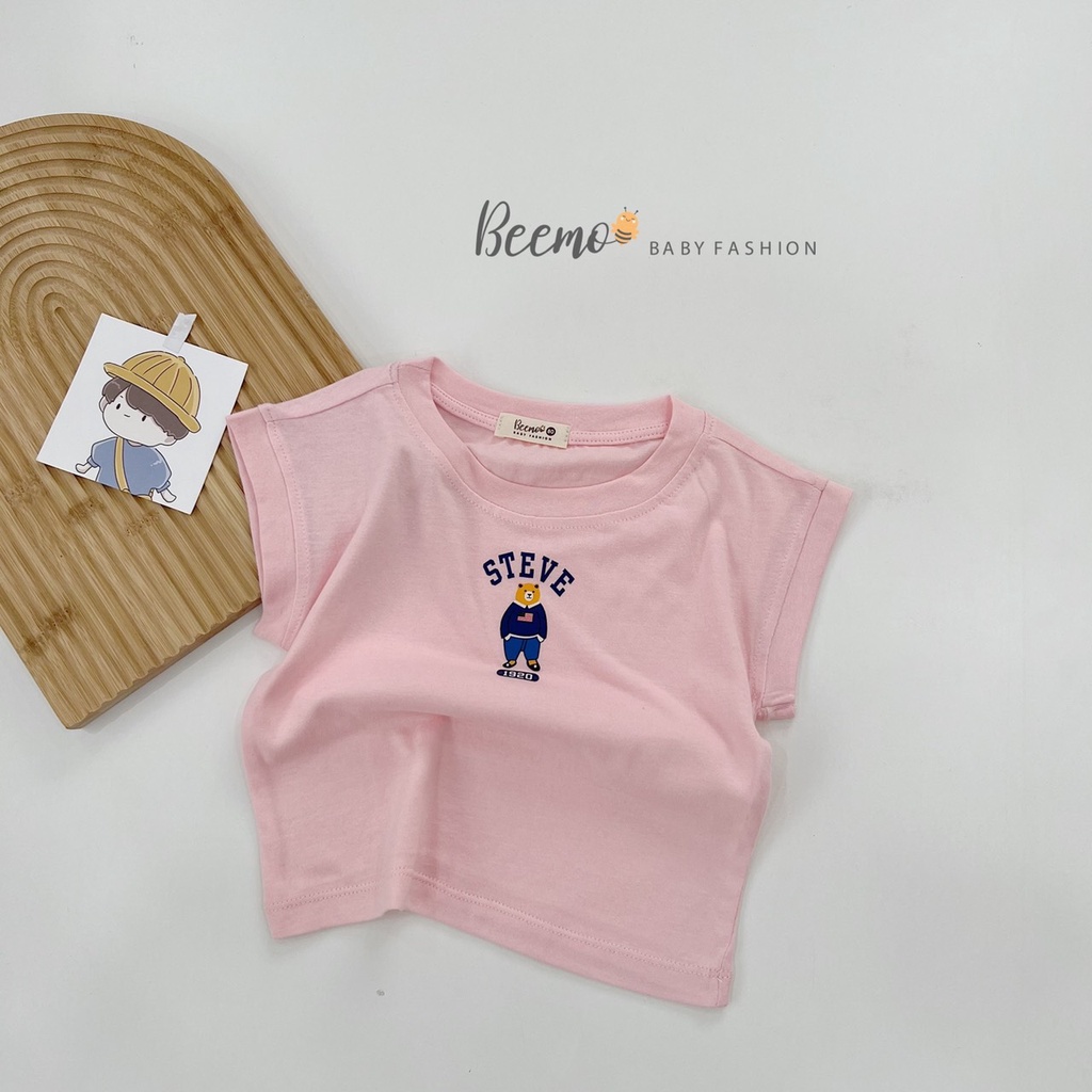Áo thun cộc tay bé trai bé gái Beemo in hình gấu Steve phong cách Hàn Quốc cực xinh, Áo thun ba lỗ cho bé 6 màu cực xinh