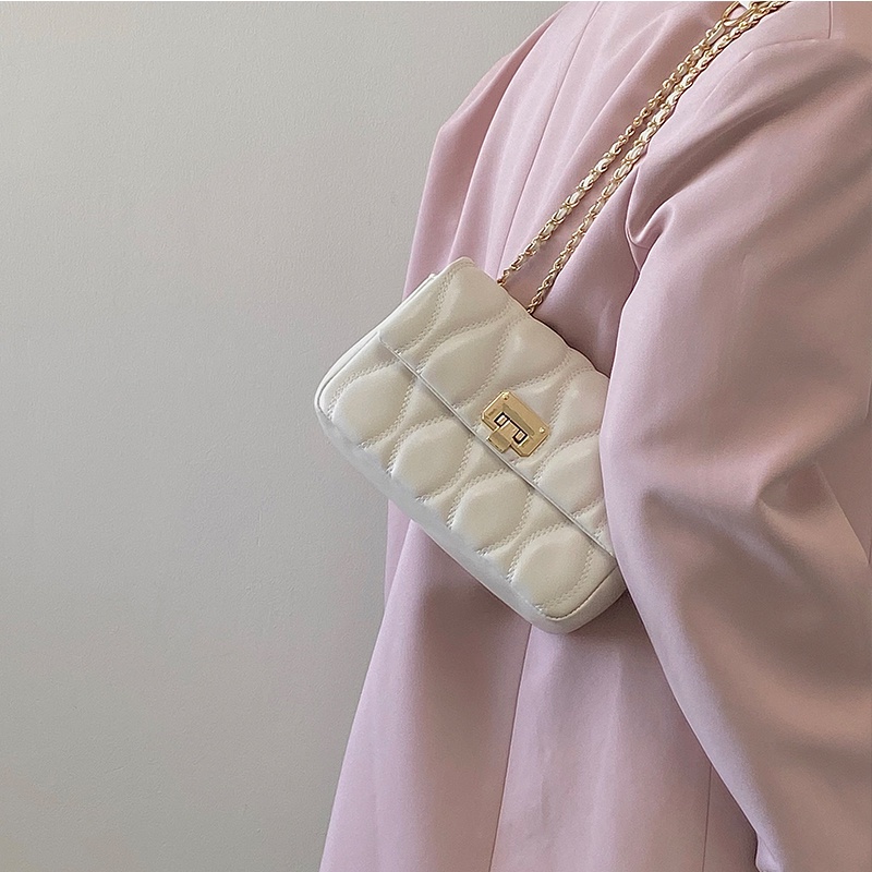 Túi xách/ đeo một bên vai IELGY phối dây xích họa tiết hình thoi đơn giản và đa năng cao cấp cho nữ