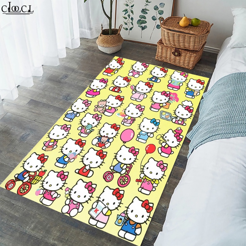 Thảm Chùi Chân Lông Nhung Chống Trượt In Họa Tiết Hello Kitty Thời Trang Thoải Mái Dành Cho Gia Đình