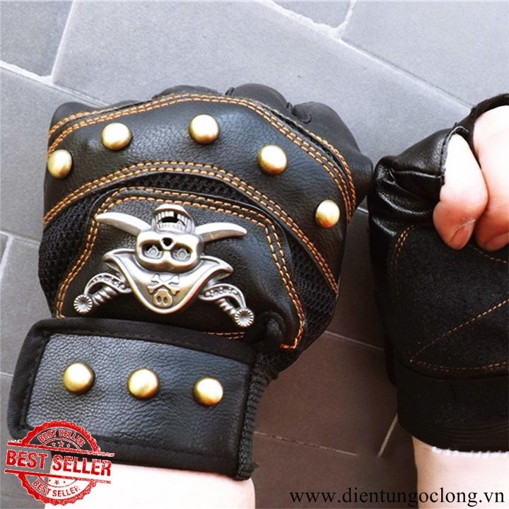 Găng Tay Hở Ngón Lái Xe Skull Chuẩn Biker