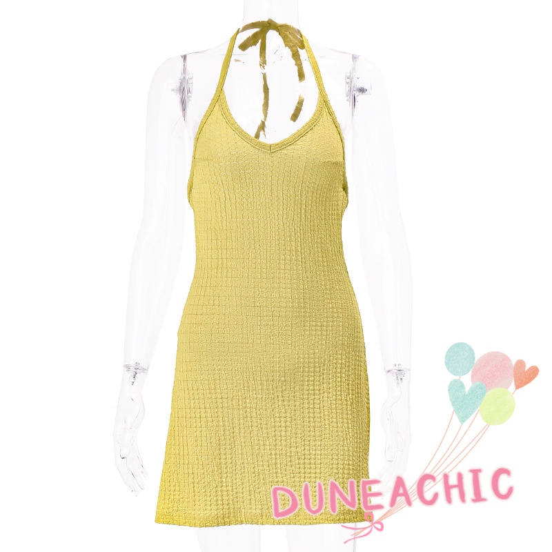 DUNEA Đầm hai dây mini cổ chữ V hở lưng quyến rũ thời trang dành cho nữ