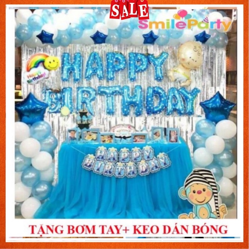 Set Bóng Sinh Nhật  Combo 2 rèm kim tuyến+ Bóng trang trí + chữ happy birthday +… KM
