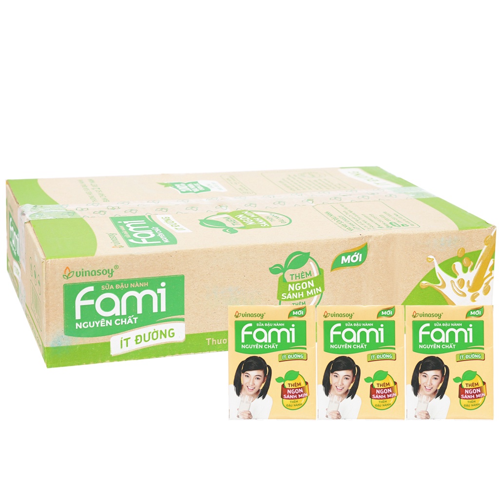 [Hoả Tốc TP Hà Nội] Thùng Sữa Đậu Nành Hộp Fami Nguyên Chất 200ml Vị Đường, Ít Đường (36 hộp)