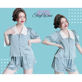 Đồ Bộ Mặc Nhà Lụa LaTin Cao Cấp Mùa Hè, Lụa Pyjama Cổ Sen Ngắn