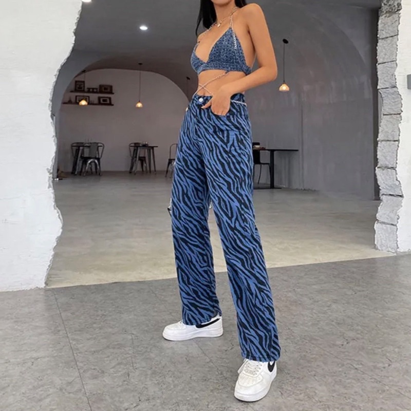 Quần jeans ống rộng kiểu ngựa vằn Zebra