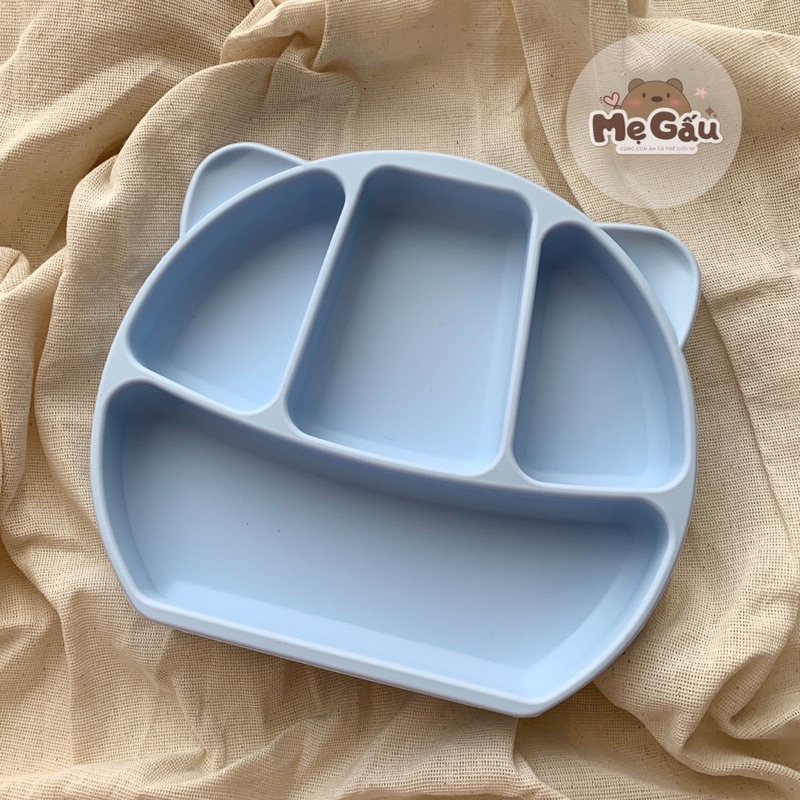 Khay ăn dặm silicone 4 ngăn có đế hít chắc chắn