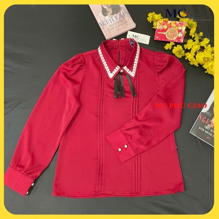 Áo Kiểu Tay Dài Công Sở Mc Fashion Màu Đỏ Đô Cao Cấp Chất Lụa Mịn Mát Không Nhăn TA1033