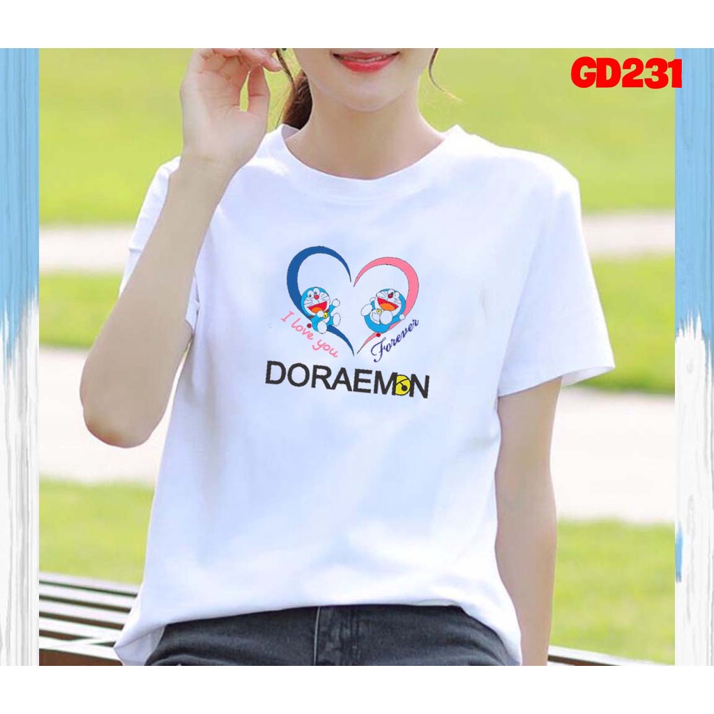 Áo Thun Tay Ngắn Nữ Cổ Tròn Thun Cotton In Vòng Trái Tim Doraemon  - KTQN TSHIRT AND UNIFORM