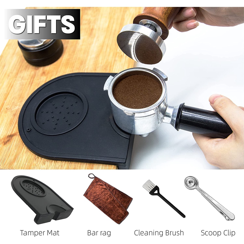 Dụng cụ nén cà phê thép không gỉ 304 tay cầm gỗ 51/53/58mm cho máy pha cà phê Staresso SP300 Delonghi Breville Gemilai