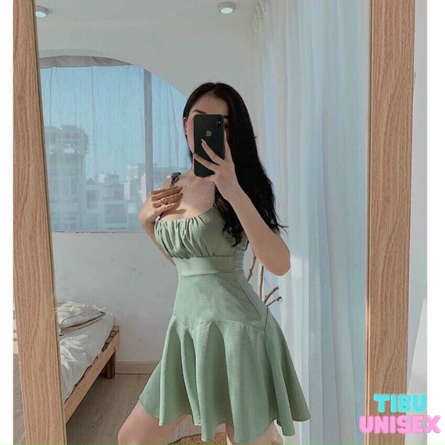 Đầm Xòe Hai Dây Xếp Ly Sexy phù hợp Đi Biển TIBU