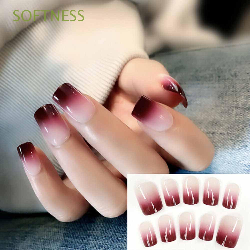 Bộ 24 móng tay giả màu đỏ gradient thiết kế độc đáo cho trang trí nghệ thuật