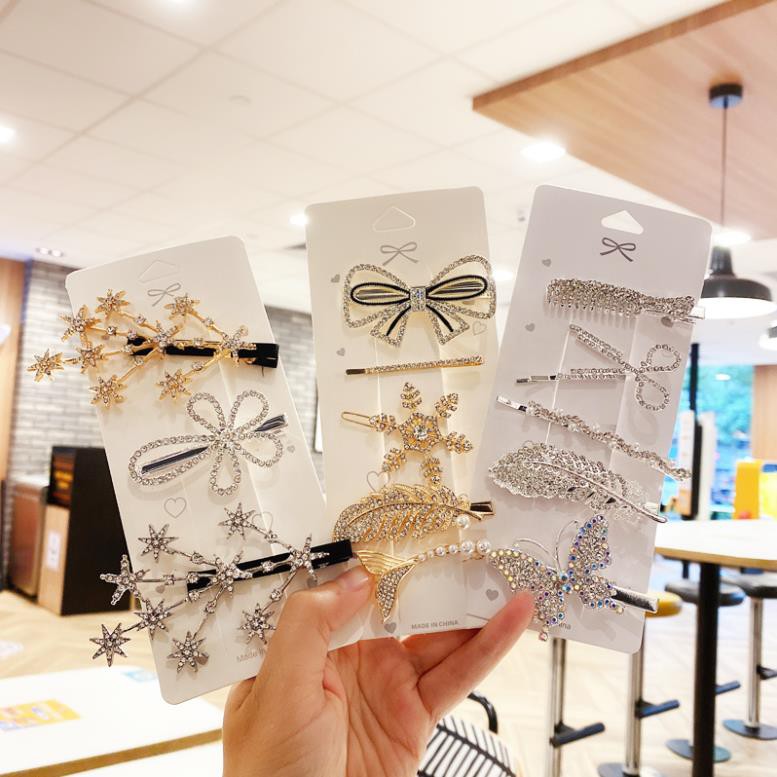 Set 6 kẹp tóc thiết kế thời trang đính đá phong cách hàn Quốc - Kẹp tóc Tiểu Thư Sang Trọng