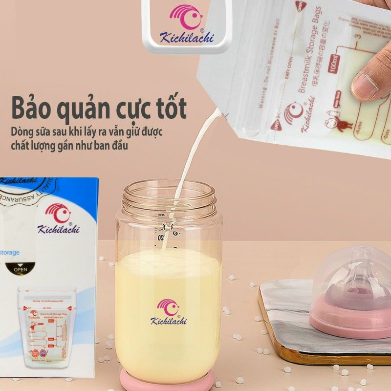 Hộp 30 Túi Trữ Sữa Cảm Biến Nhiệt Kichilachi 100ml