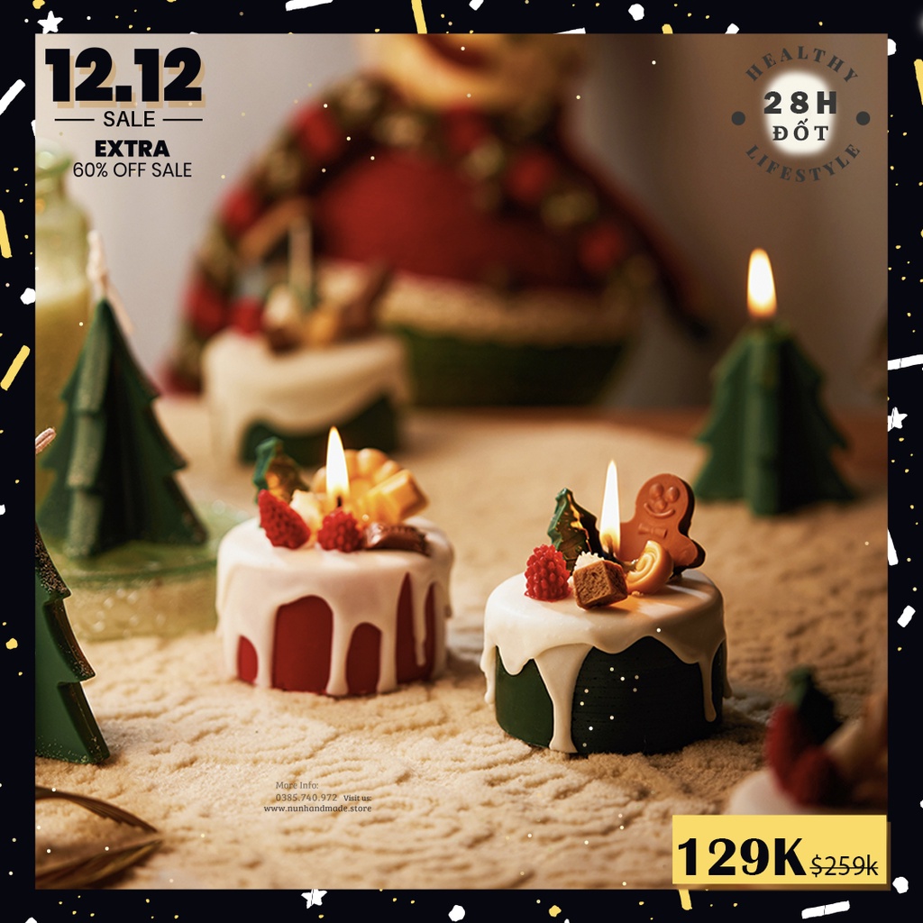 BÁNH NẾN THƠM RETRO QUÀ TẶNG GIÁNG SINH/SINH NHẬT - SOYWAX CAKE CANDLE