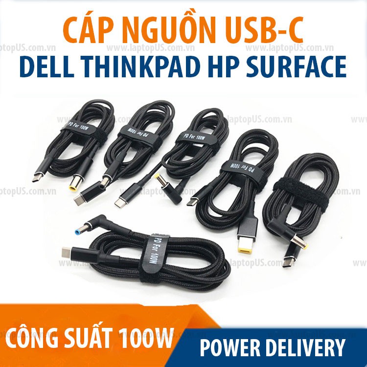 Cáp Chuyển Nguồn USB C sang Dell Thinkpad HP Surface 1.8 MÉT 100W