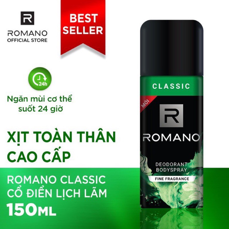 Xịt Khử Mùi Toàn Thân Cho Nam ROMANO Classic 150ml