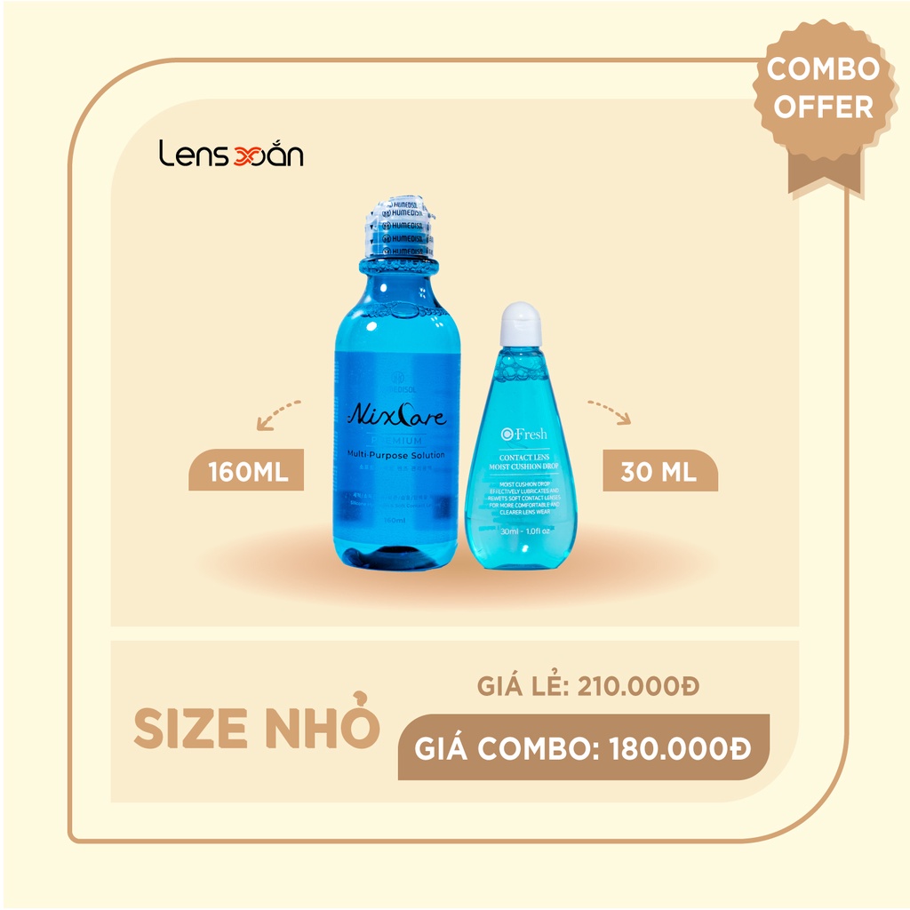 SET CẤP ẨM SÁT KHUẨN KÍNH ÁP TRÒNG: Nước ngâm Nixcare và Dung dịch cấp ẩm Ofresh dành cho lens của Olens | Lens Xoắn