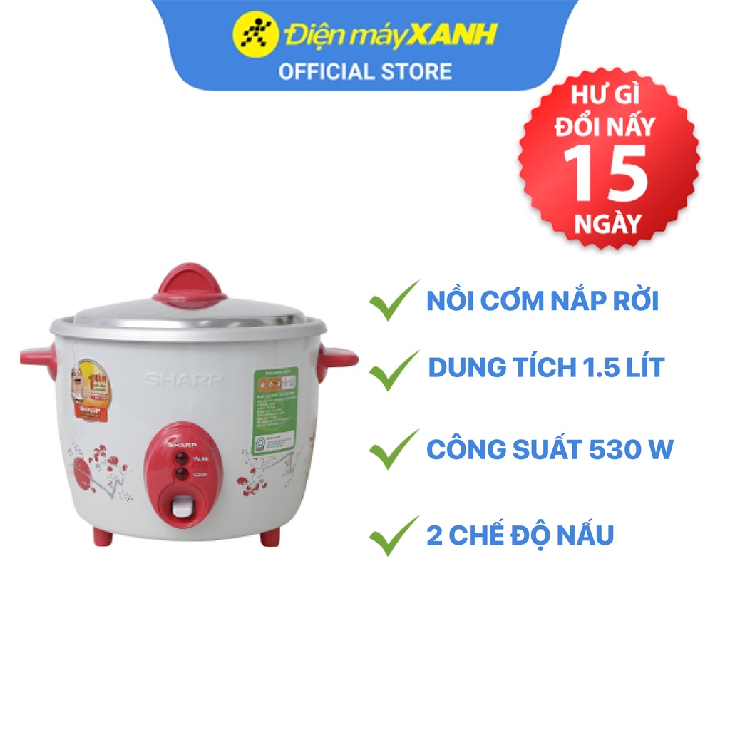 Nồi cơm điện Sharp KSH-D15V 1.5 lít 530W giữ ấm - Chính hãng BH 12 tháng - Sản xuất tại Thái Lan