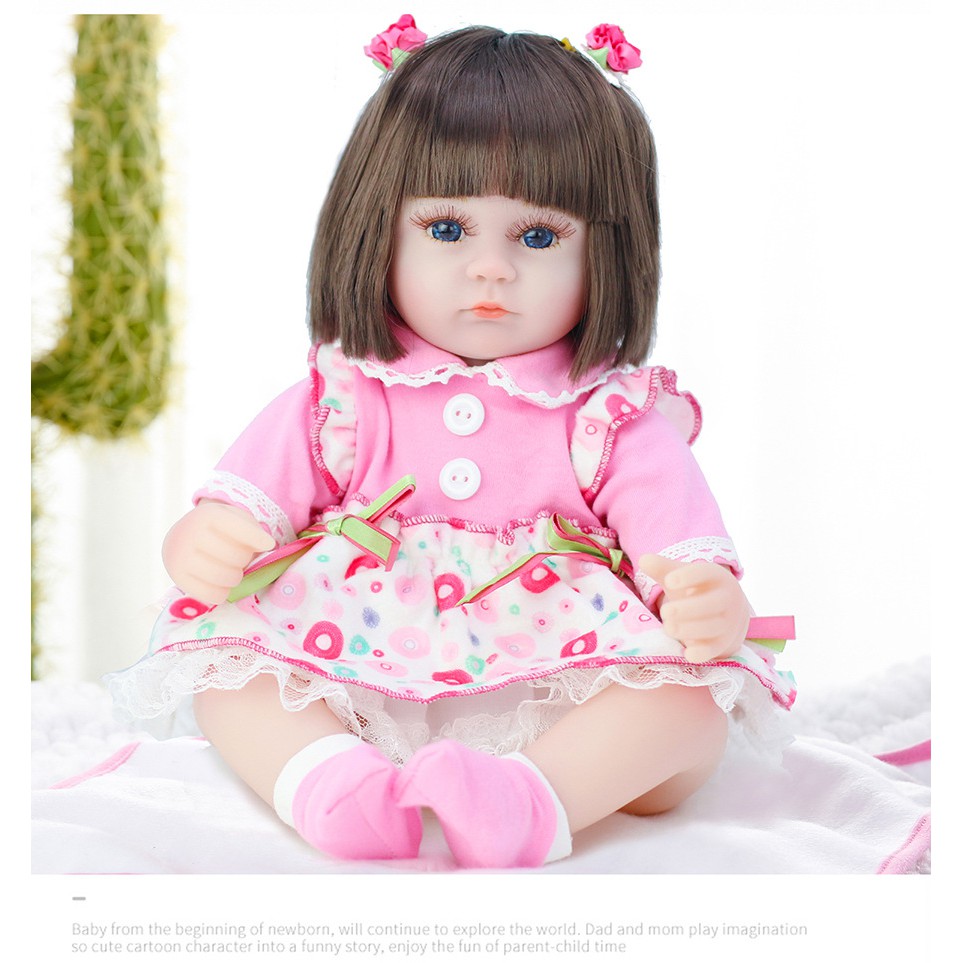 Búp Bê Tái Sinh Thân Gòn Q Baby 42 cm Mắt 3D - Reborn Toddler Semi Soft Vinyl Fashion American Girl Doll 17 inch