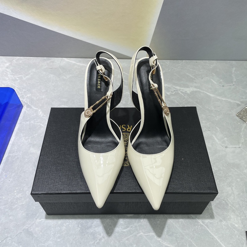 VERSACE Giày Cao Gót Da Cừu Hở Ngón Có Khóa Cài Phía Sau Thời Trang Tiệc Tùng Quyến Rũ Cho Nữ