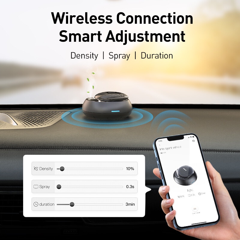 Bộ khuếch tán nước hoa Baseus trên ô tô 2 cổng phun sương giúp làm mát không khí kết nối APP và đèn Ambient RG