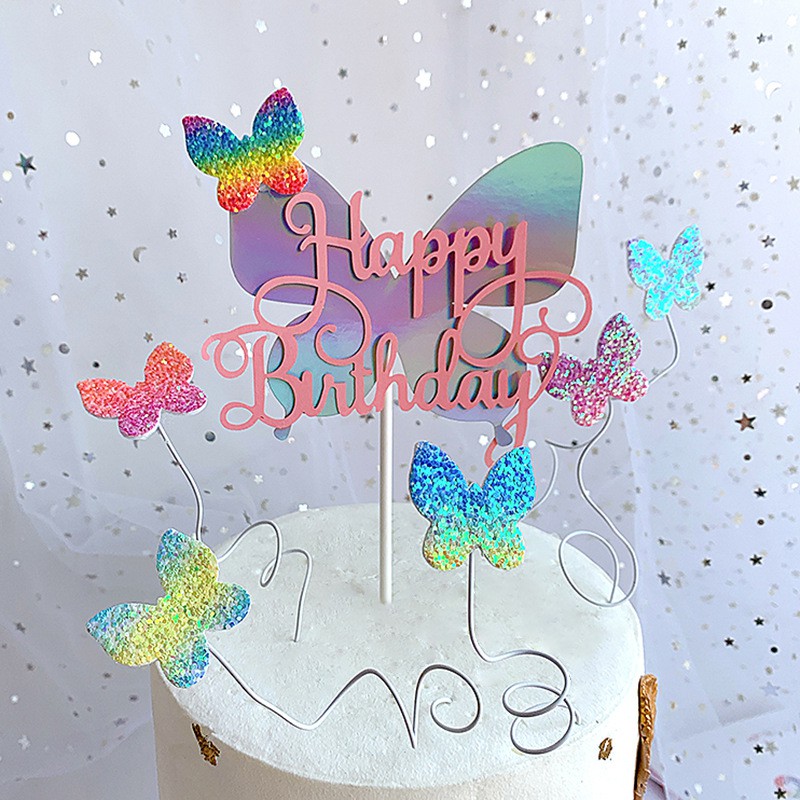 Set 1 / 6 Phụ Kiện Bươm Bướm Trang Trí Bánh Kem