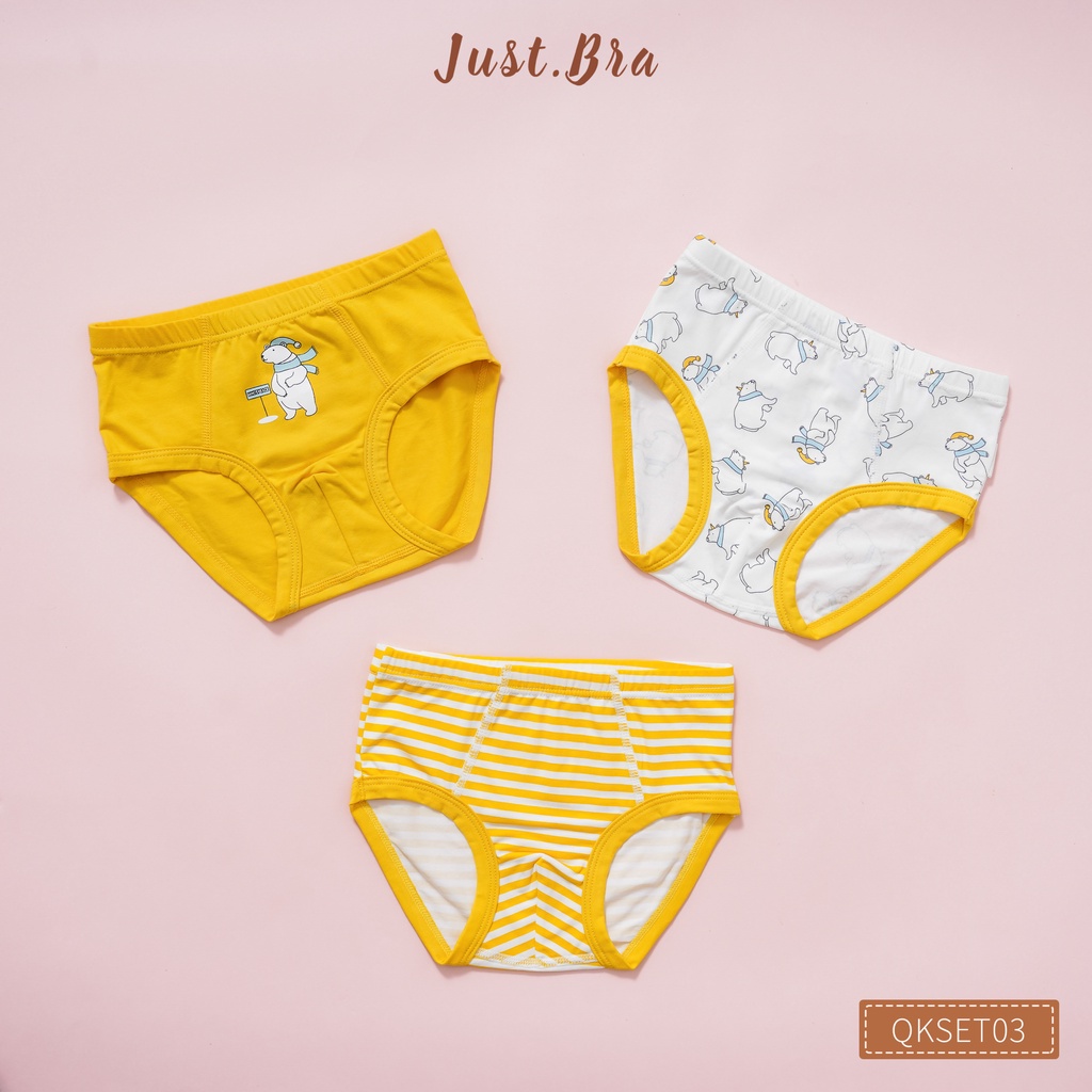 Set 3 quần chip trẻ em Just Bra họa tiết gấu trắng đáng yêu cho bé QKset03