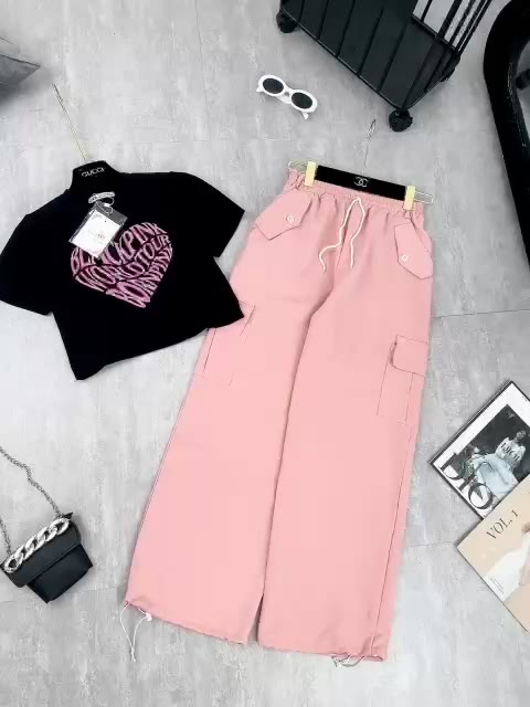 Quần Parachute Cargo màu hồng dây rút hồng 2023 𝘽𝙮𝙘𝙖𝙢, Áo croptop blackpink mic quần siêu đẹp tôn dáng QOX02 | BigBuy360 - bigbuy360.vn