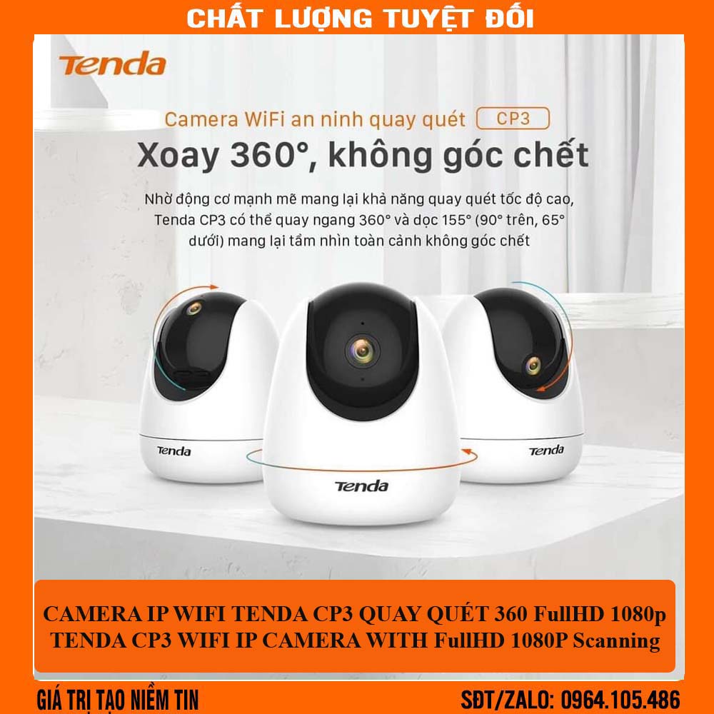 [Mã ELHAMS5 giảm 6% đơn 300K] Camera IP WiFi TENDA CP3 Quay Quét Đàm Thoại 2 Chiều -Ghi âm giọng nói BẢO HÀNH 2 NĂM