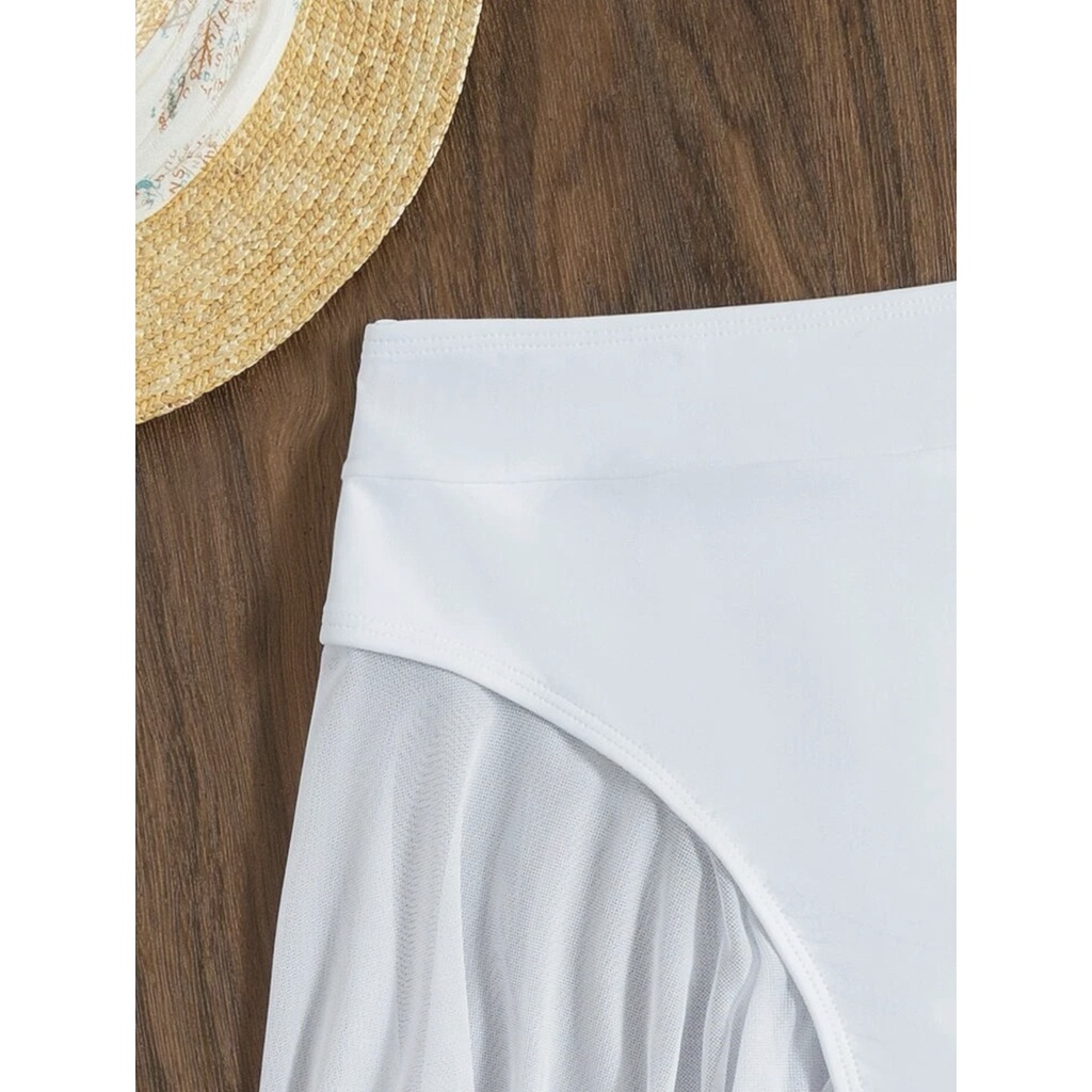 Bộ Đồ Bơi Bikini Phối Bèo Màu Trắng Đen Dành Cho Nữ