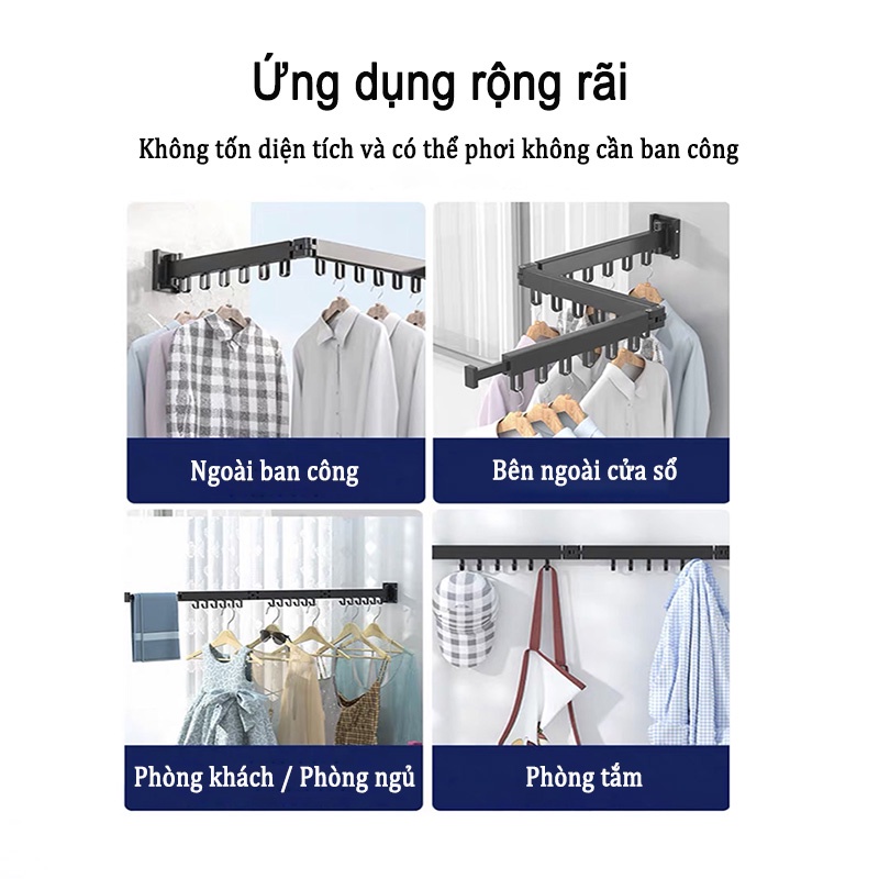 Móc phơi đồ MEIDOO thiết kế vô hình gắn tường không cần khoan có thể gấp gọn