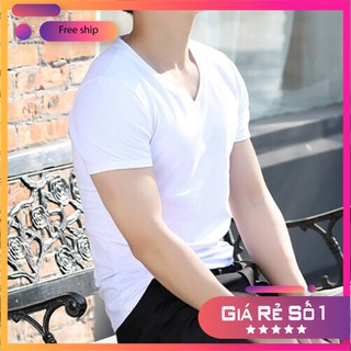 Áo thun cổ tim cotton 🔸FREESHIP🔸 Áo cổ tim nam nữ unisex cotton trơn trắng đen xám thoáng mát