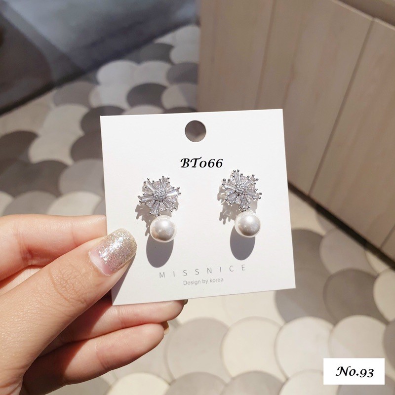 Bông Tai Bạc gắn ngọc nhân tạo 👑 Hoa tai sang trọng 👑 khuyên tai bạc nữ đẹp trang sức cao cấp No.93 Jewelry