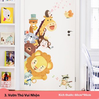 Decal dán tường cho bé, tranh dán tường Hàn Quốc sticker trang trí phòng trẻ em (Vườn Thú Vui Nhộn) [XỊN]