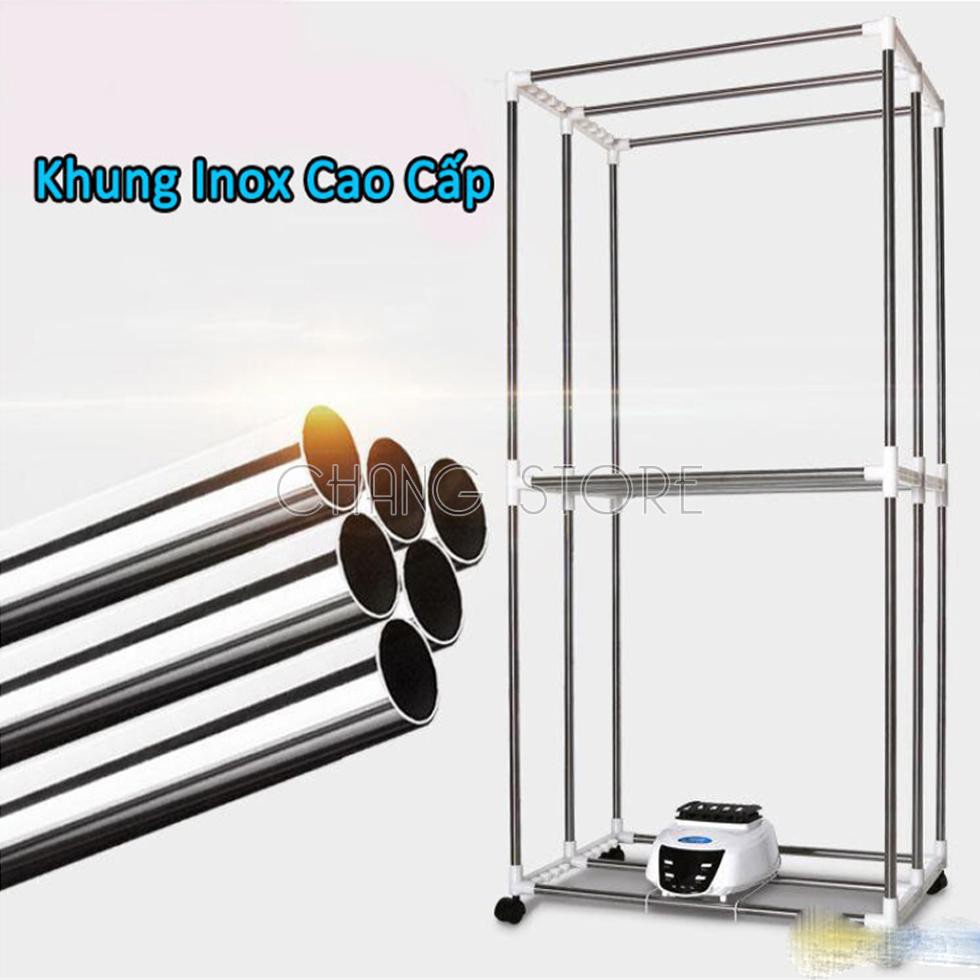 Tủ sấy quần áo 2 tầng khung inox có điều khiển từ xa, cảm biến, sấy khô quần áo tự động siêu tiện lợi