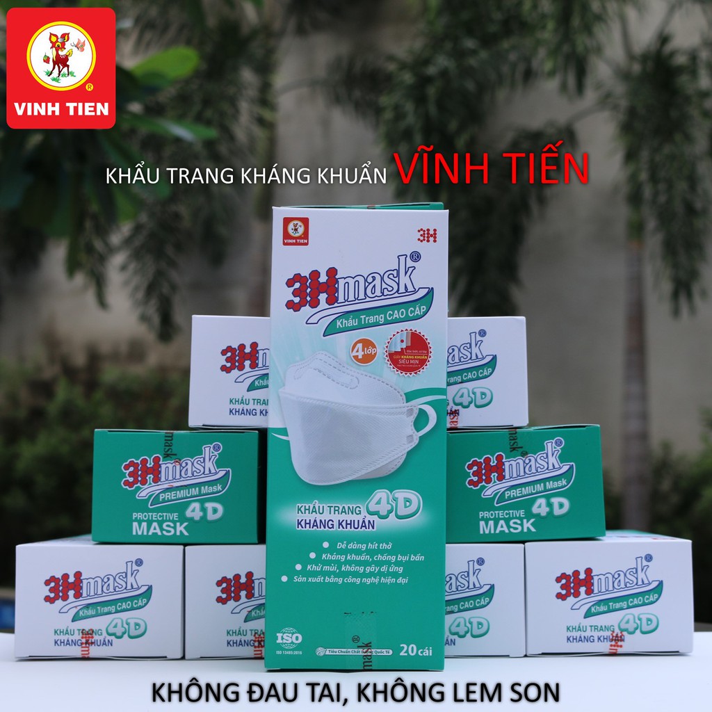 Khẩu Trang Kháng Khuẩn Cao Cấp 4D 3Hmask ôm khít mặt, không đau tai, không lem son
