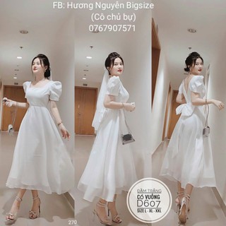 60-90kg bigsize đầm trắng cổ vuông kèm kẹp voan d607