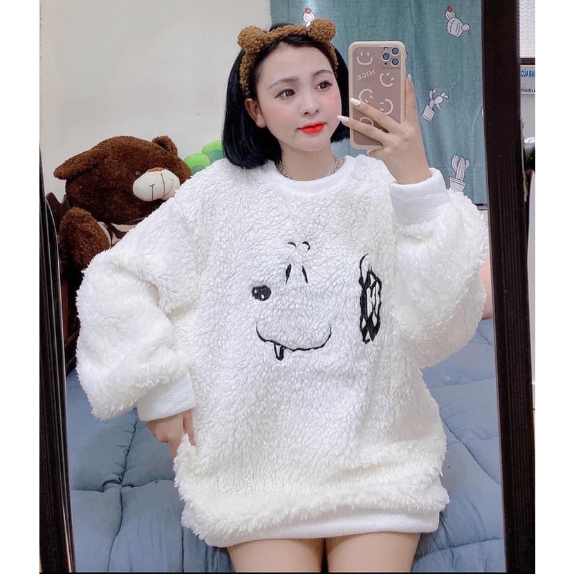 Áo Nỉ Bông Snoopy PEONYB Nữ [FREESHIP] 🌸 Sweater lông form rộng tay bồng màu trắng, hoodie đẹp cá tính Ulzzang 🌸 | BigBuy360 - bigbuy360.vn