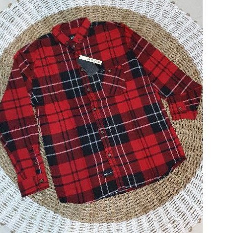 Áo Sơ Mi Dài Tay Vải Flannel Màu Đỏ Đen Thời Trang