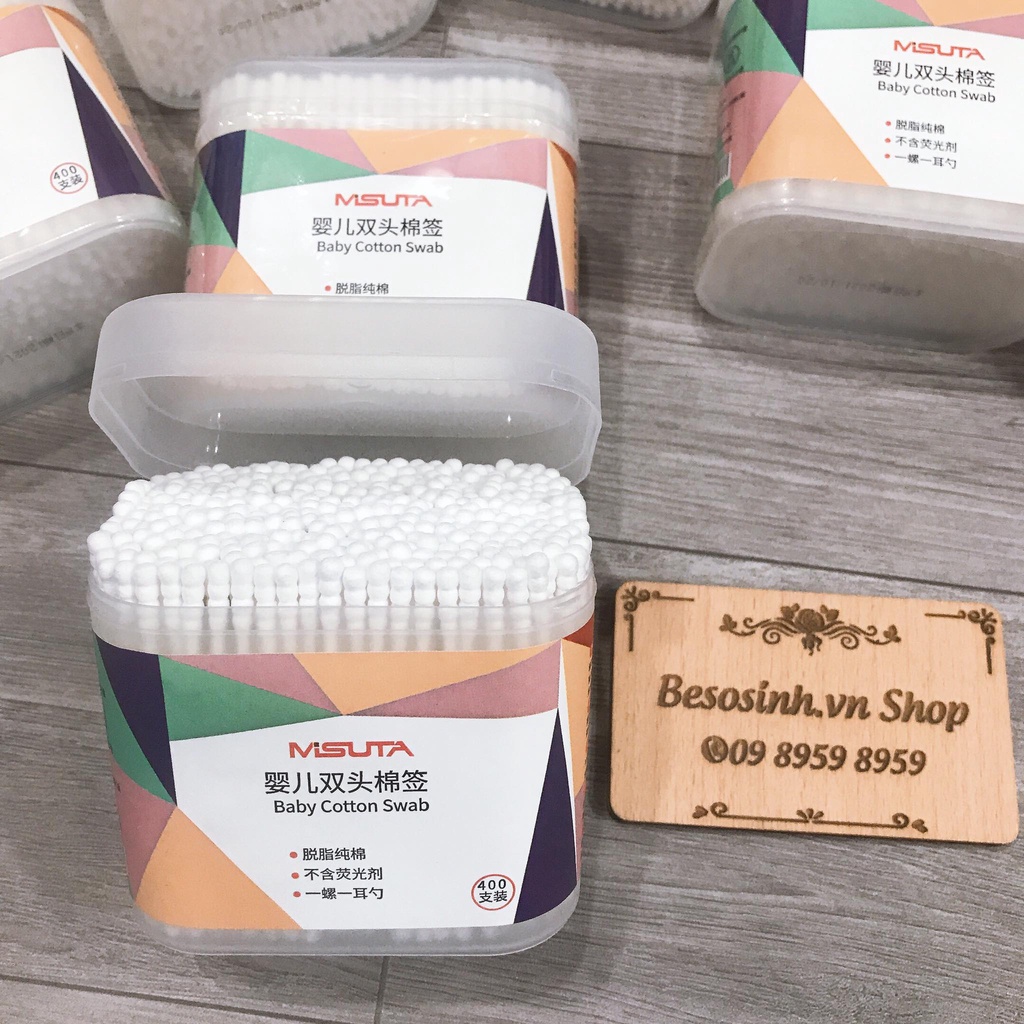 Tăm bông sơ sinh, Tăm bông trẻ em chuyên dụng hộp 400 que Misuta cao cấp