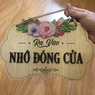 Bảng gỗ treo cửa kính treo công ty nhắc nhớ Nhớ đóng cửa tặng kèm móc treo