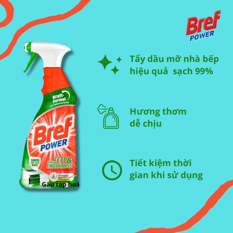 Chai xịt tẩy dầu mỡ nhà bếp Bref Power gegen Fett & Eingebranntes dùng được cho máy hút mùi, lò nướng - gautaphoa