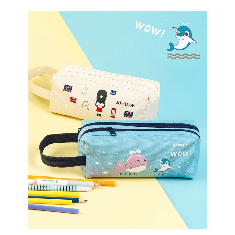 Hộp bút vải 2 ngăn Timon cute - thiết kế đẹp mắt - logo dễ thương - nhiều màu sắc