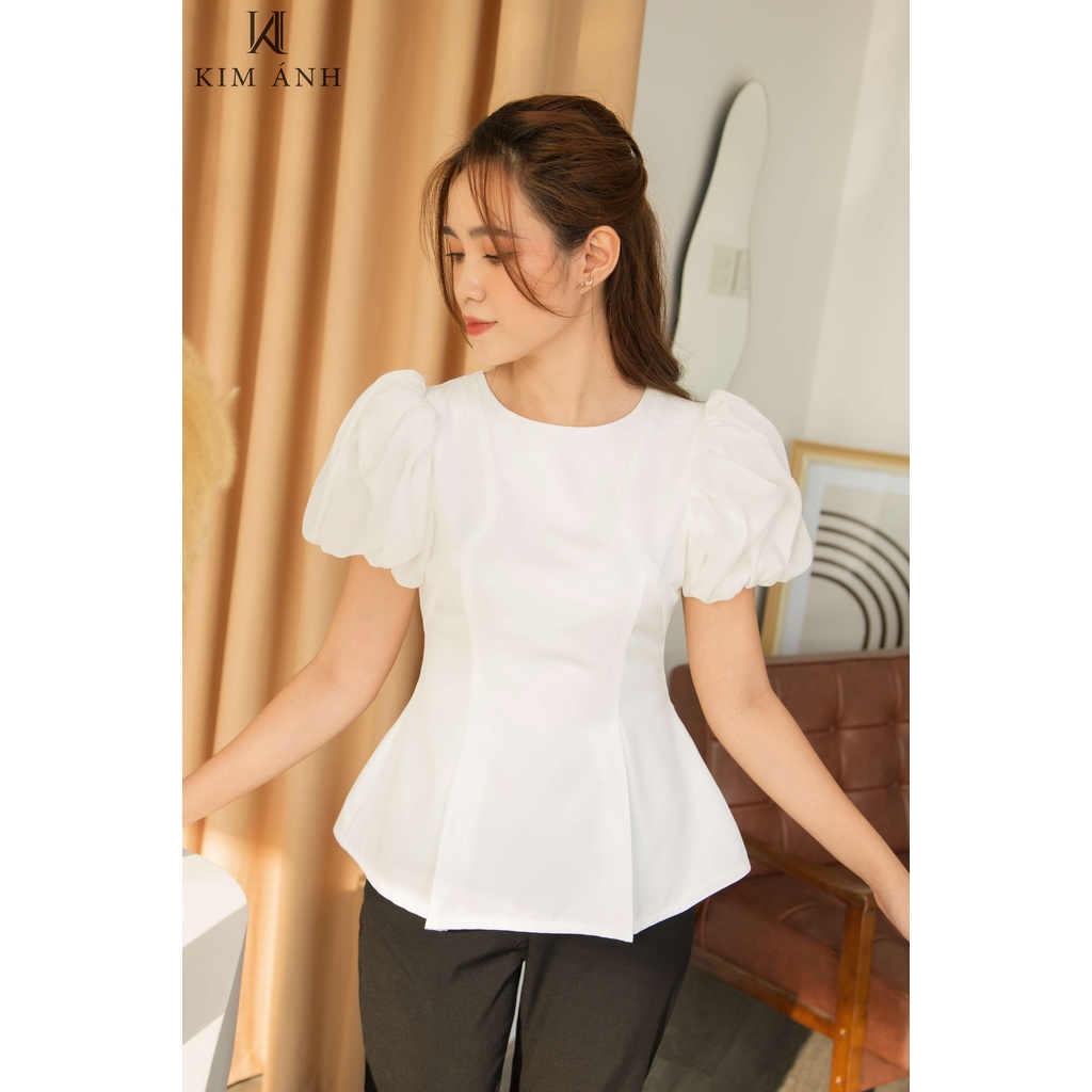 Áo Sơ Mi Kiểu Công Sở Cổ Tròn Nữ Tay Bồng  Lụa Hàn Dáng Áo Xòe Sang Trọng Nhiều Màu Kích Thước AKSX33006