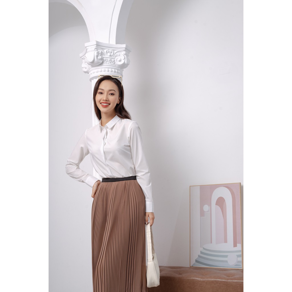 SƠ MI TRẮNG TRƠN CHIẾT EO NHẸ COTTON LỤA KHÔNG NHĂN NHÀU BASIC CÔNG SỞ XUÂN HÈ THU ĐÔNG CỔ LÁ NHỎ AHOLIC | BigBuy360 - bigbuy360.vn