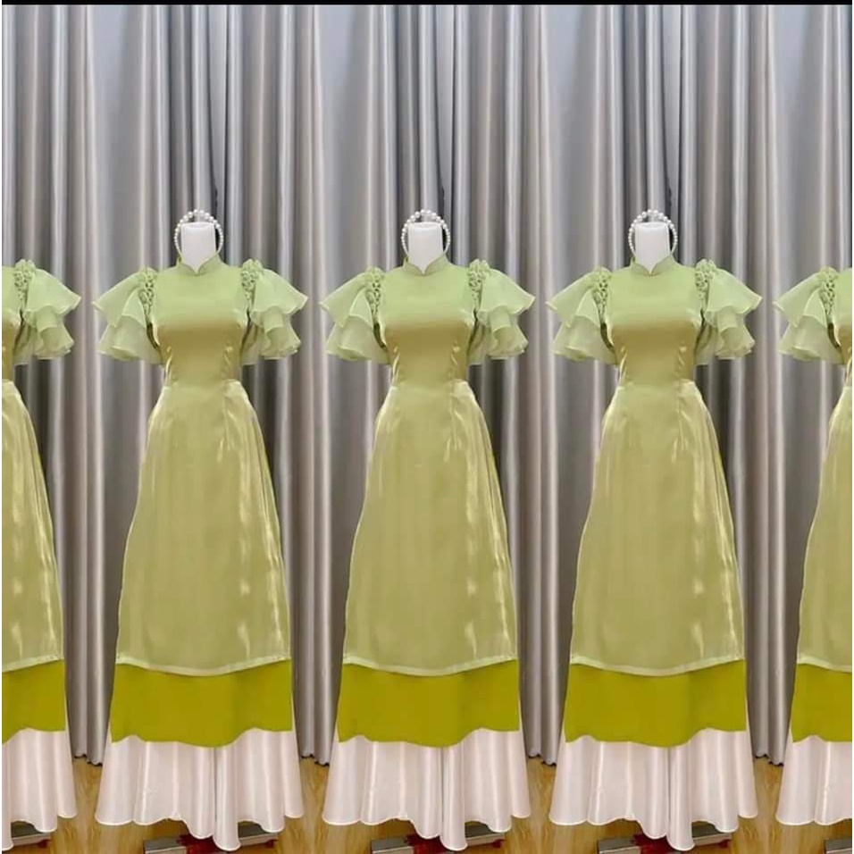 Áo Dài Voan Tơ Sống Tay Cánh Tiên- Ao Dài Cà Ri