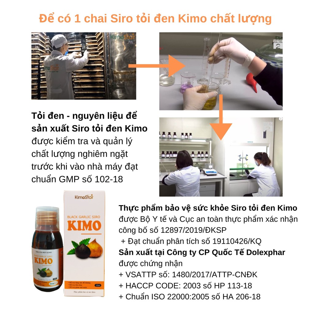 Siro từ tinh dầu tỏi đen và mật ong Kimo 125ml | Hỗ trợ ăn ngon, nâng cao đề kháng.